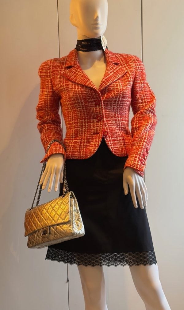 chanel vintage cropped tweed wool logo buttons jacket 1997