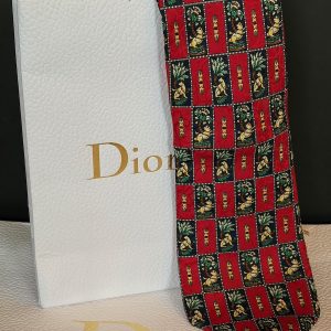 christian dior monsieur vintage tie lion feline red blue multi c.1980s