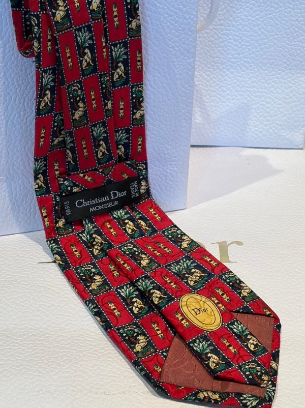 christian dior monsieur vintage tie lion feline red blue multi c.1980s