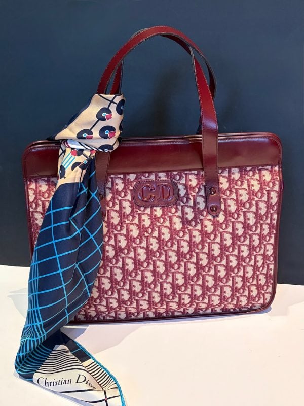 christian dior vintage cd monogram red double shoulder bag c.1990s