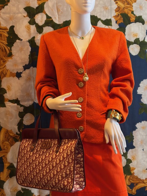 christian dior vintage cd monogram red double shoulder bag c.1990s