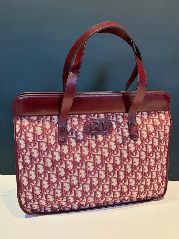 christian dior vintage cd monogram red double shoulder bag c.1990s