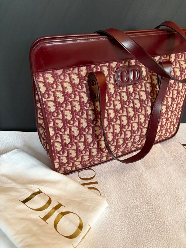 christian dior vintage cd monogram red double shoulder bag c.1990s