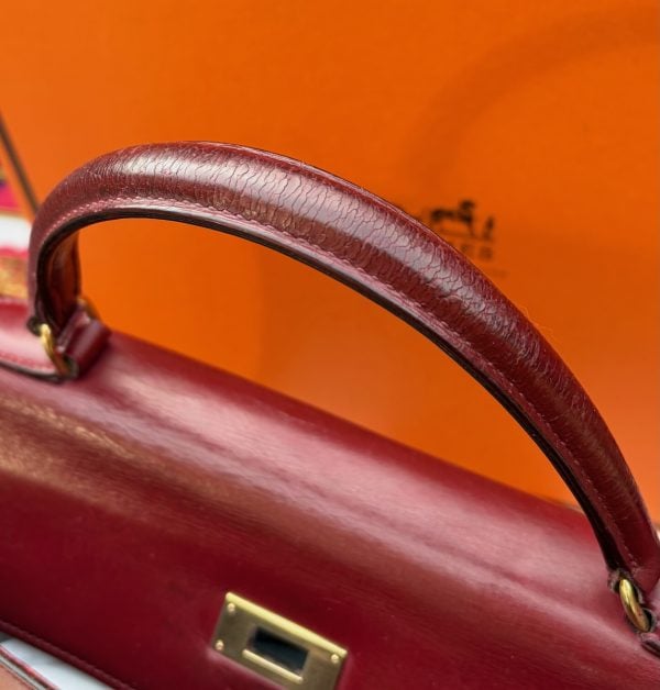 hermÈs 1955 iconic kelly 32 burgundy red box leather retourné vintage ghw 24k