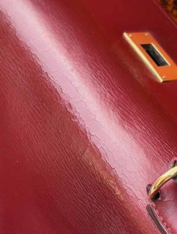 hermÈs 1955 iconic kelly 32 burgundy red box leather retourné vintage ghw 24k
