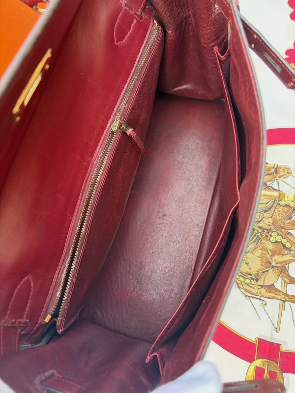 hermÈs 1955 iconic kelly 32 burgundy red box leather retourné vintage ghw 24k