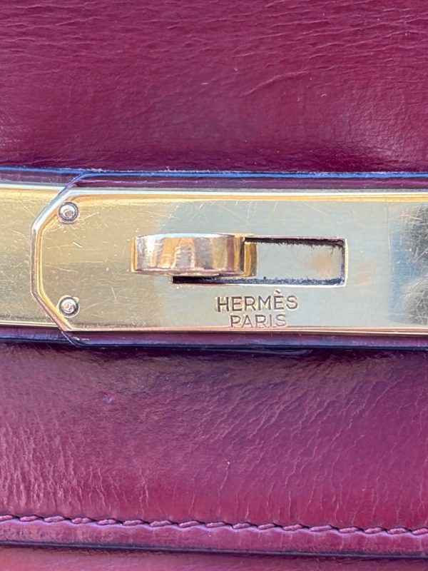hermÈs 1955 iconic kelly 32 burgundy red box leather retourné vintage ghw 24k