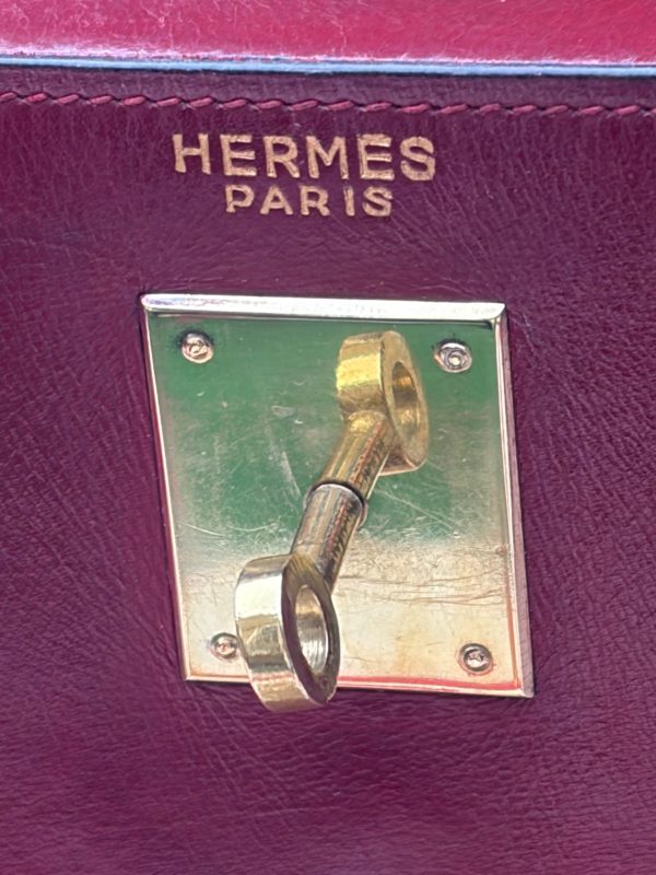 hermÈs 1955 iconic kelly 32 burgundy red box leather retourné vintage ghw 24k