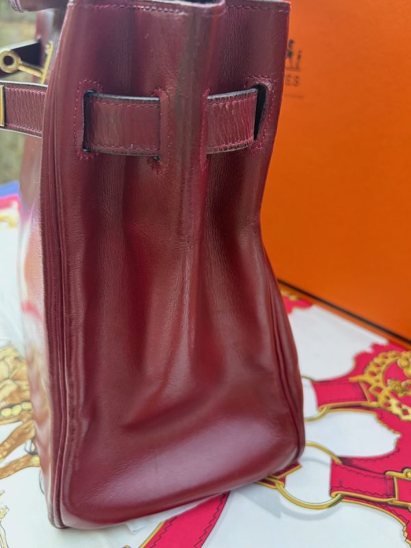 hermÈs 1955 iconic kelly 32 burgundy red box leather retourné vintage ghw 24k