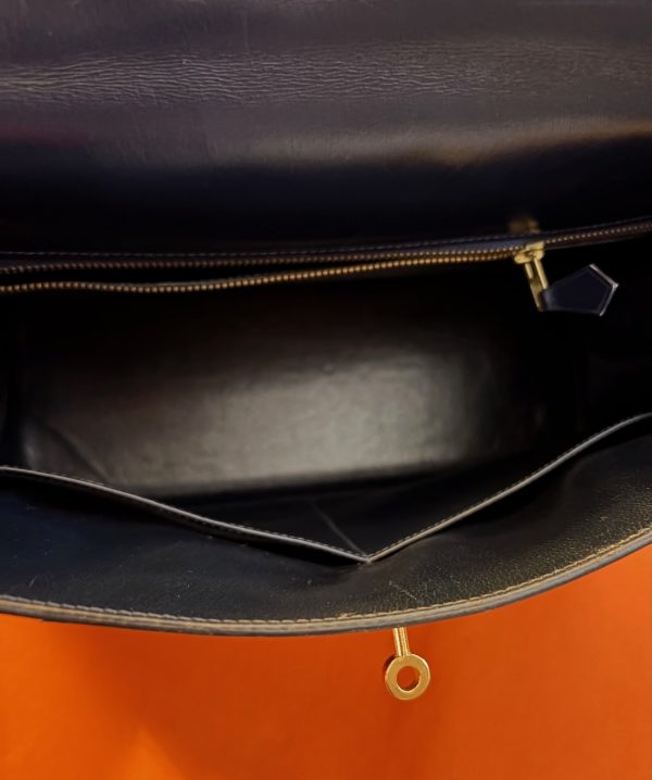 hermÈs 1979 iconic kelly 32 navy blue box leather vintage 24k ghw