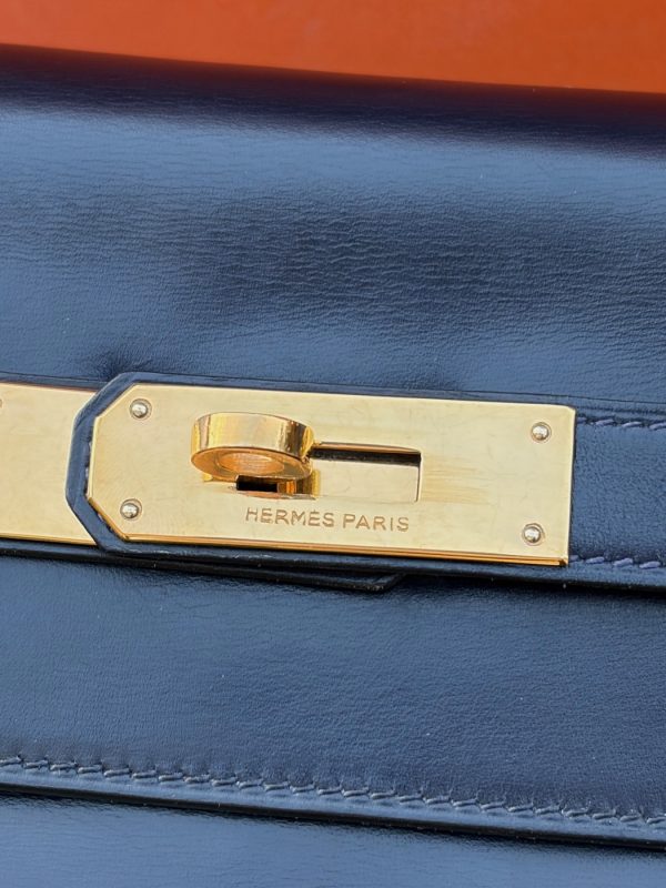 hermÈs 1979 iconic kelly 32 navy blue box leather vintage 24k ghw
