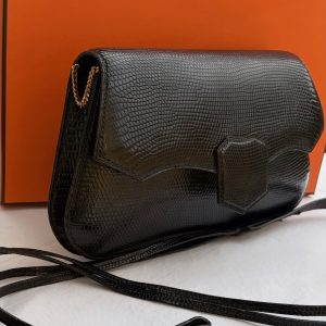 hermÈs vintage black shiny varanus salvatore lizard bag gold hardware c.1970s