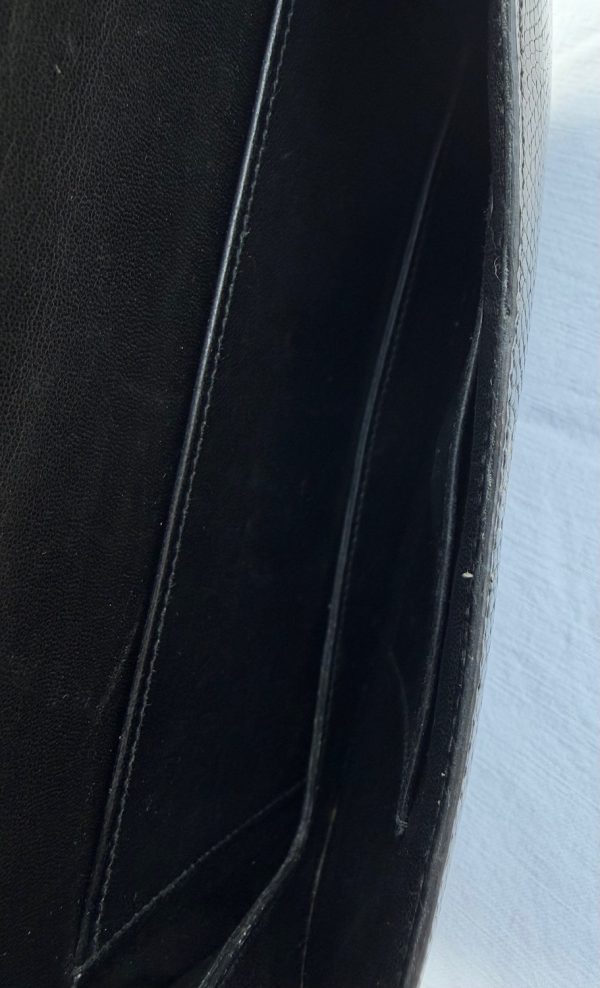 hermÈs vintage black shiny varanus salvatore lizard bag gold hardware c.1970s