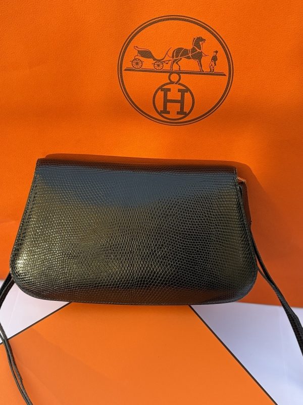 hermÈs vintage black shiny varanus salvatore lizard bag gold hardware c.1970s