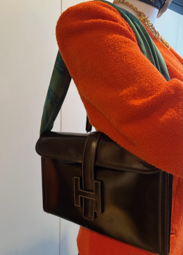 hermÈs vintage jige clutch box leather chocolate brown w/box 1985