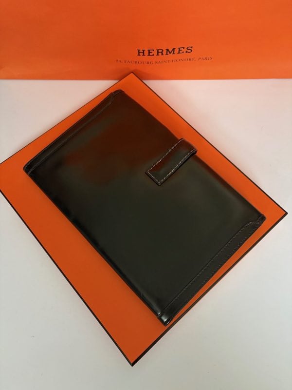 hermÈs vintage jige clutch box leather chocolate brown w/box 1985