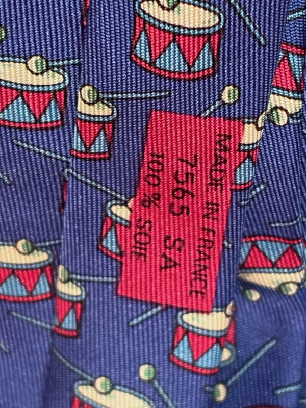 hermÈs vintage navy blue tie red & white drums drumsticks collector w/box
