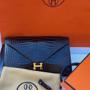 hermÈs vintage rare lydie caiman crocodile(○) stamp brown bag ghw 1981