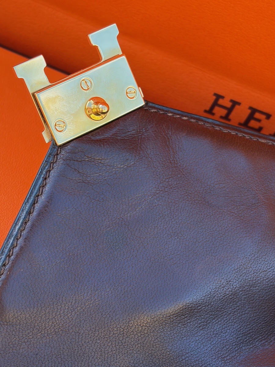 hermÈs vintage rare lydie caiman crocodile(○) stamp brown bag ghw 1981