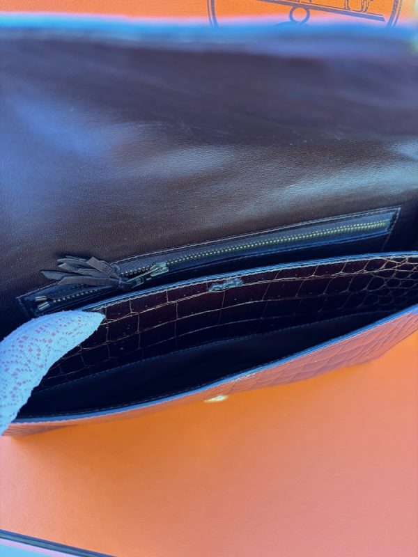 hermÈs vintage rare lydie caiman crocodile(○) stamp brown bag ghw 1981