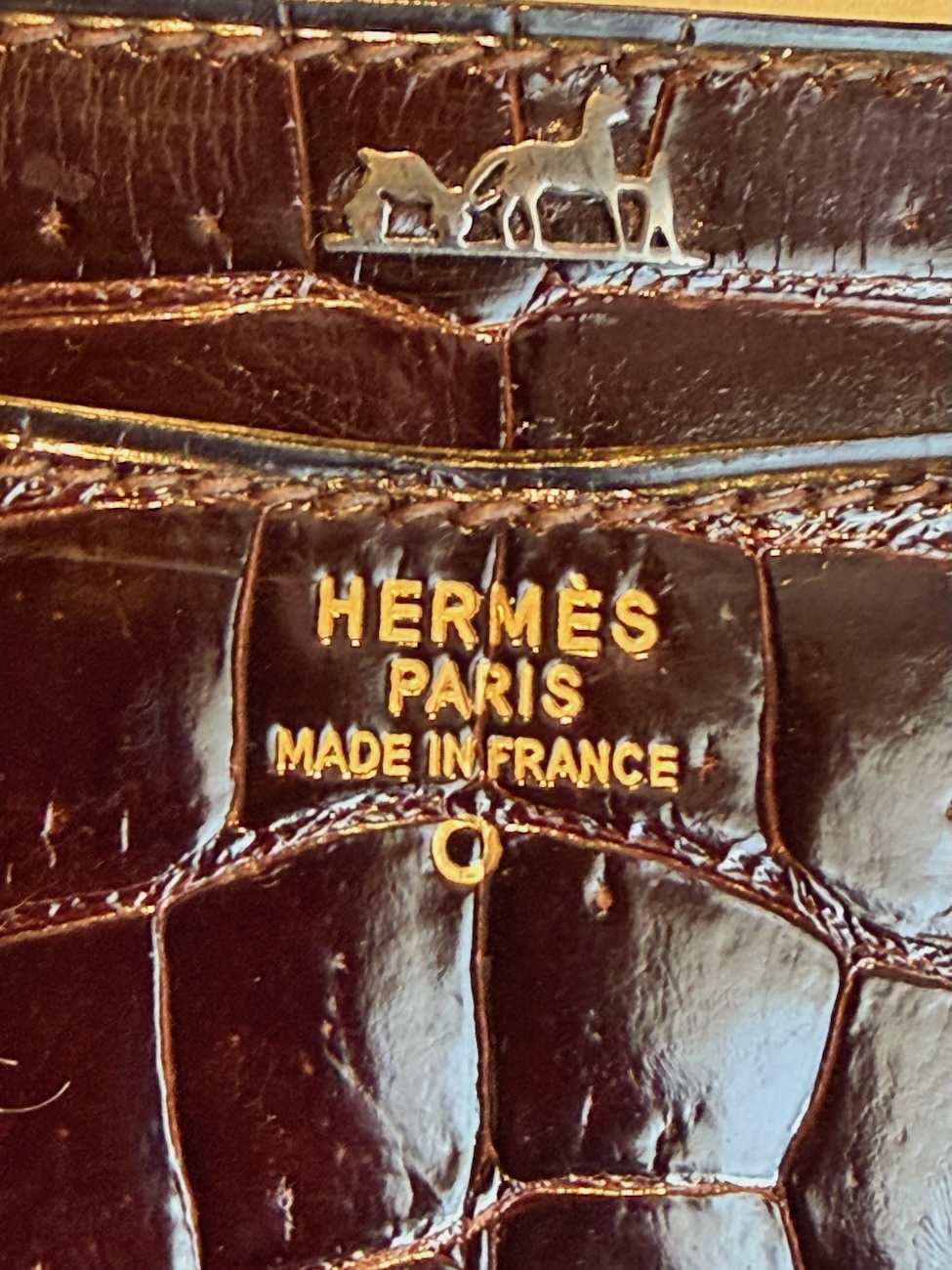 hermÈs vintage rare lydie caiman crocodile(○) stamp brown bag ghw 1981