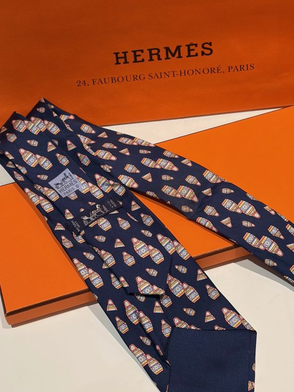 hermÈs vintage tie 'poupées russes' matryoshka russian dolls navy & multi collector w/box
