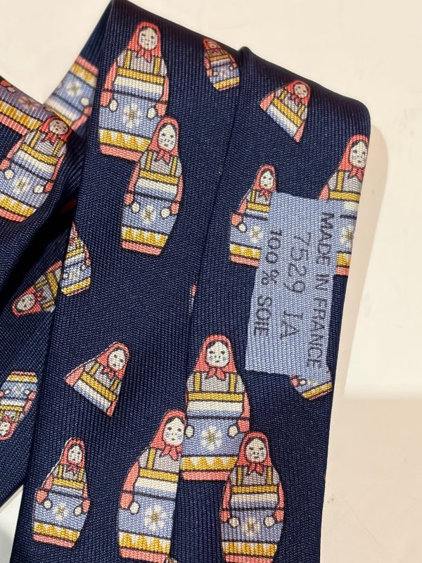 hermÈs vintage tie 'poupées russes' matryoshka russian dolls navy & multi collector w/box