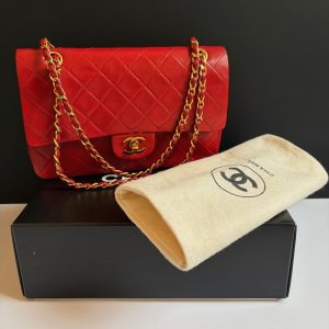 chanel 1984 vintage archival iconic red 2.55 timeless double flap 24k ghw w/box