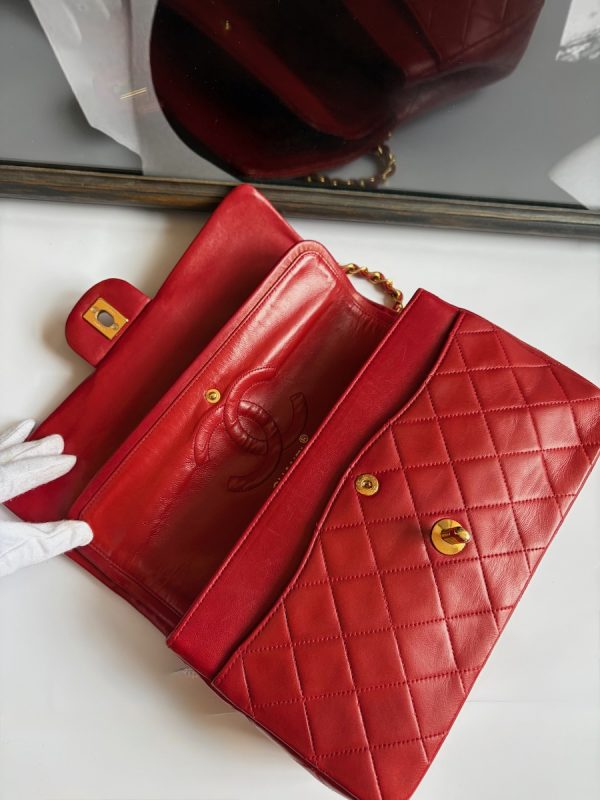 chanel 1984 vintage archival iconic red 2.55 timeless double flap 24k ghw w/box