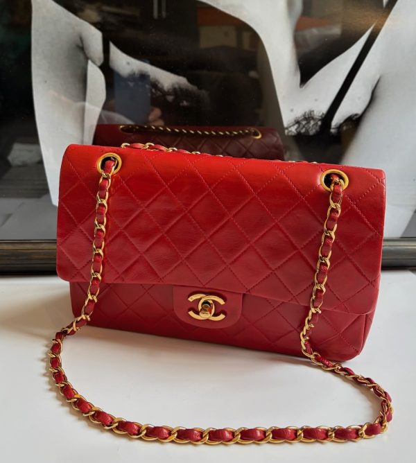 chanel 1984 vintage archival iconic red 2.55 timeless double flap 24k ghw w/box