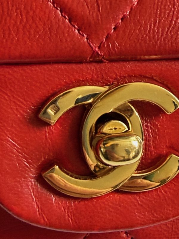 chanel 1984 vintage archival iconic red 2.55 timeless double flap 24k ghw w/box
