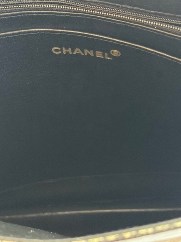 chanel 1991 vintage houndstooth rectangular tote 24k ghw black white bag