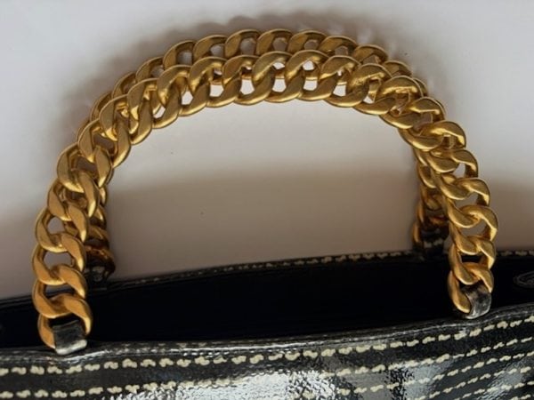 chanel 1991 vintage houndstooth rectangular tote 24k ghw black white bag