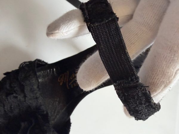 chanel by massaro haute couture black lace ruffles bow heels sandals 1990