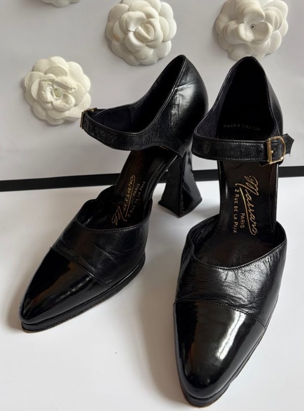 chanel by massaro haute couture signature two tone black leather high heels pump 1990