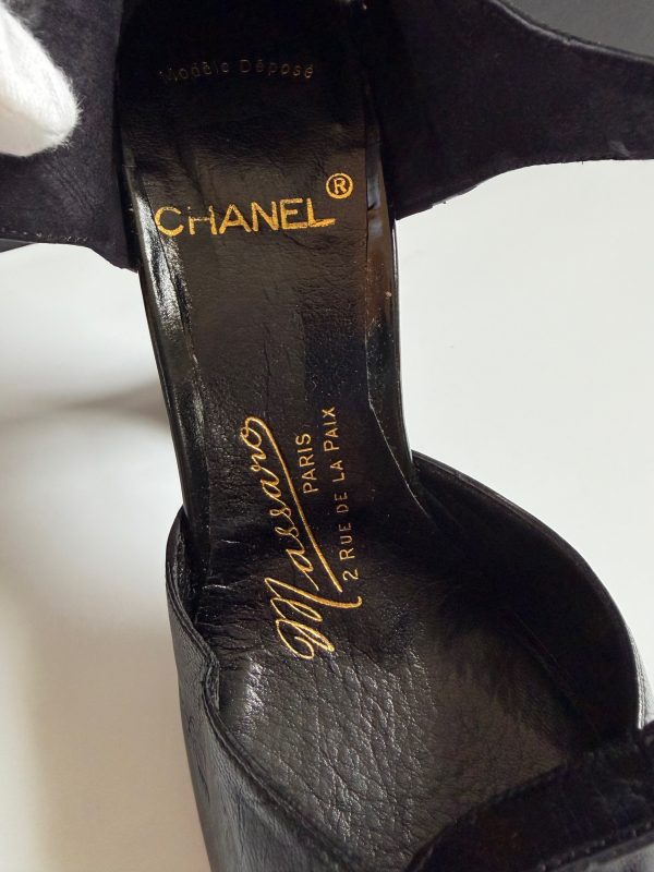 chanel by massaro haute couture signature two tone black leather high heels pump 1990