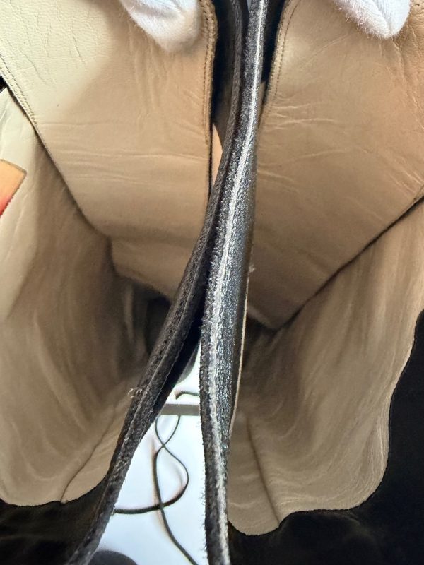 chanel cc logo black suede lace up knee high boots victorian high heels 1990s