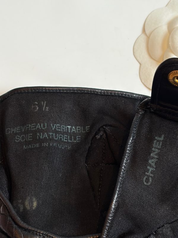 chanel vintage catwalk black quilted kidskin fingerless gloves cc logo buttons c.1990s