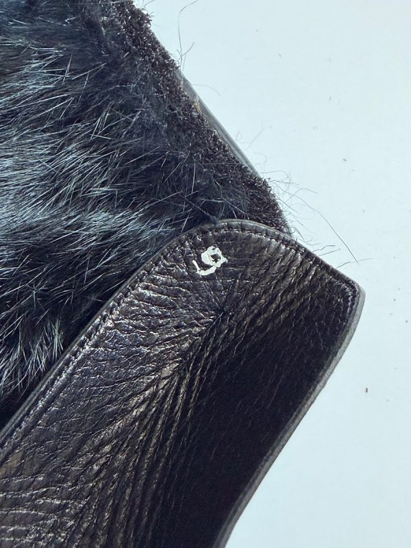 chanel vintage catwalk cc logo black patent high ankle fur boots square heels c.1990s