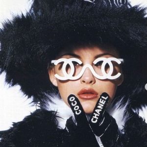 chanel vintage coco chanel logo black silver archival gloves c.1990s