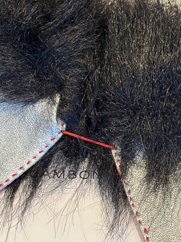 chanel vintage coco chanel logo red silver fur archival gloves c.1990s