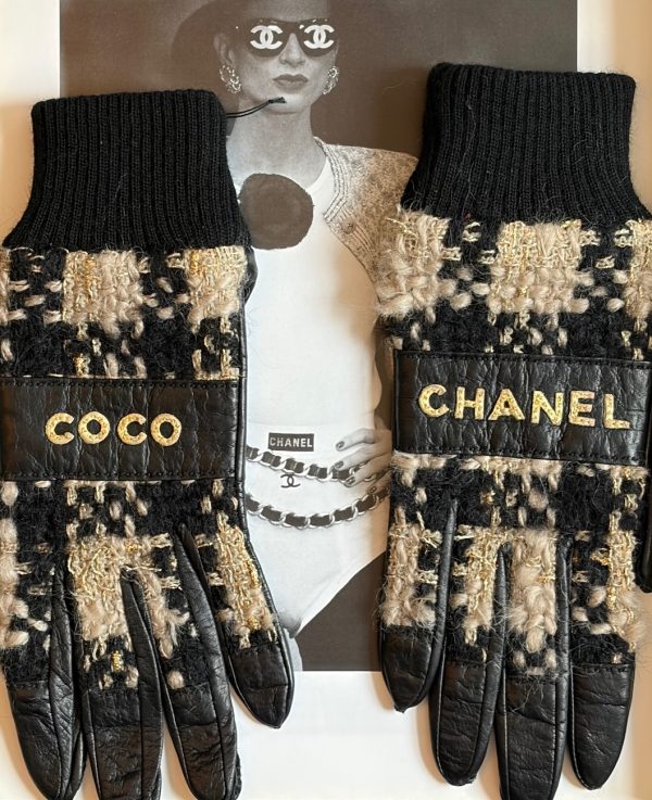 chanel vintage coco & chanel tweed leather archive gloves c.1990s