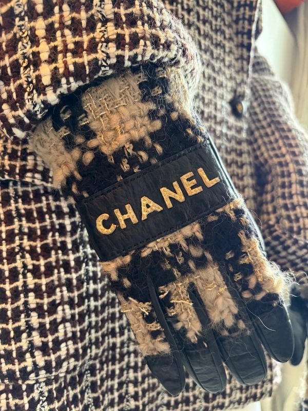 chanel vintage coco & chanel tweed leather archive gloves c.1990s