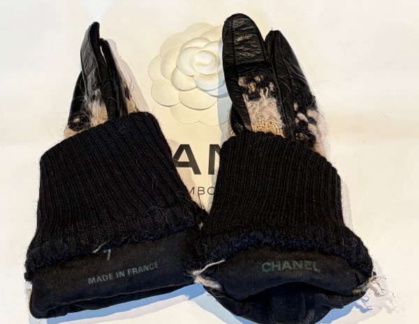 chanel vintage coco & chanel tweed leather archive gloves c.1990s