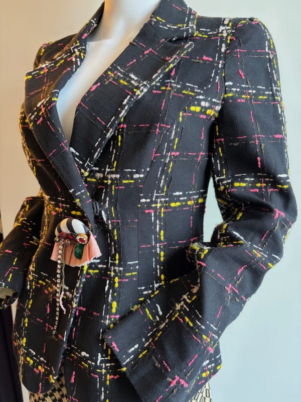 christian lacroix bazar vintage jacket black wool multi checked tartan 1991 1992