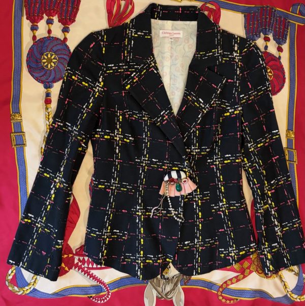christian lacroix bazar vintage jacket black wool multi checked tartan 1991 1992