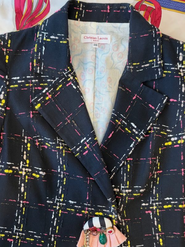 christian lacroix bazar vintage jacket black wool multi checked tartan 1991 1992