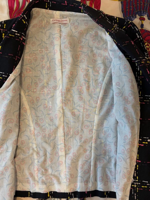 christian lacroix bazar vintage jacket black wool multi checked tartan 1991 1992
