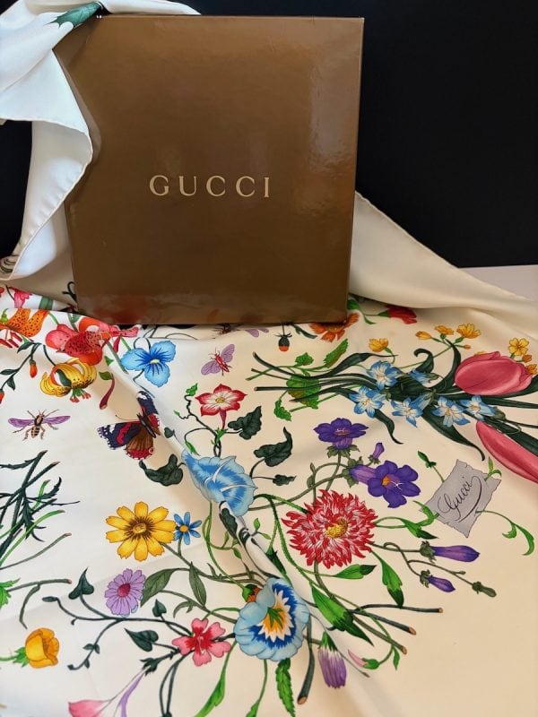 gucci vintage flora silk scarf by vittorio accornero c.1990s w/box
