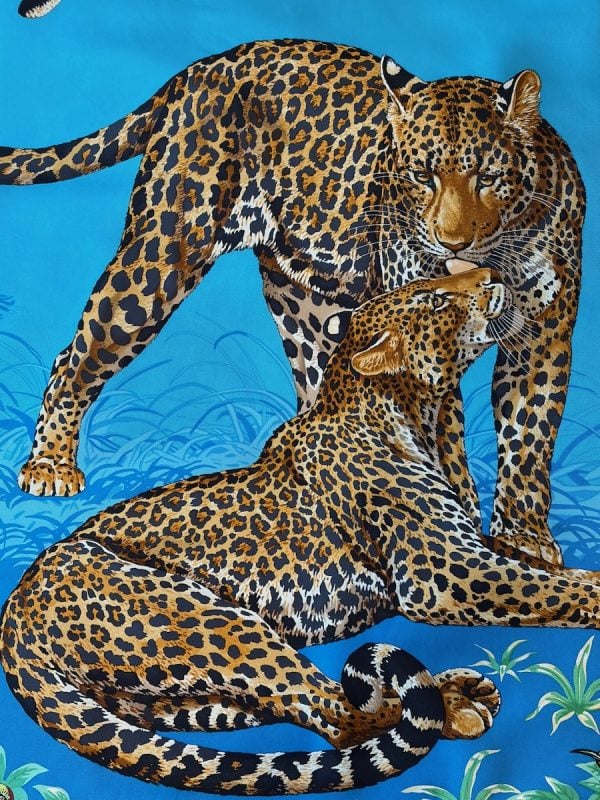 hermÈs silk scarf jungle love blue gold by robert dallet 2000 w/box